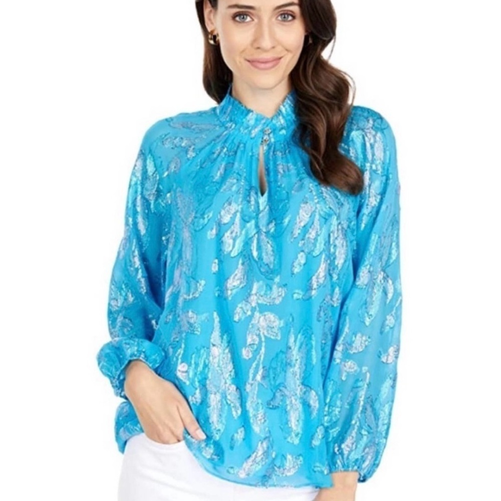 NWT Lilly Pulitzer Galiana Silk Top Ocean Breeze Size M